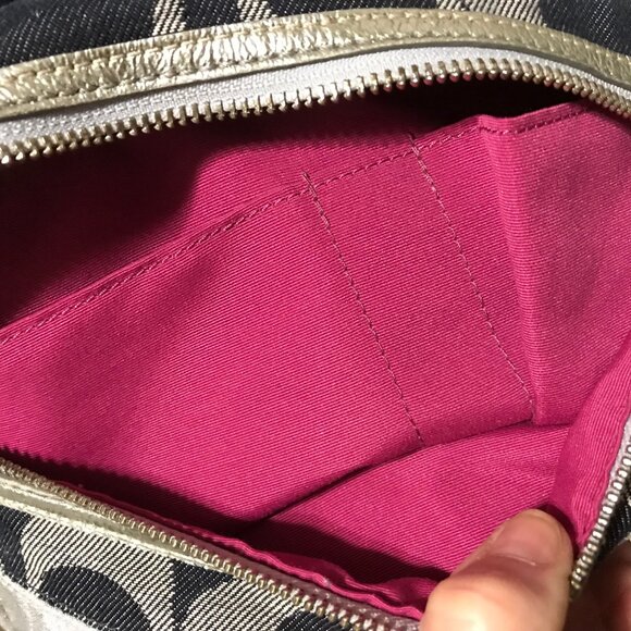 Coach Signature Denim & Silver Stripe Poppy Backpack F19691 Bookbag - Picture 9 of 10